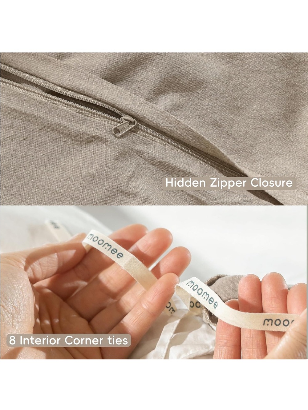 NEW MooMee Bedding Duvet Cover Set 100% Cotton Linen Like Texture. Tannish Grey - Picture 6 of 8
